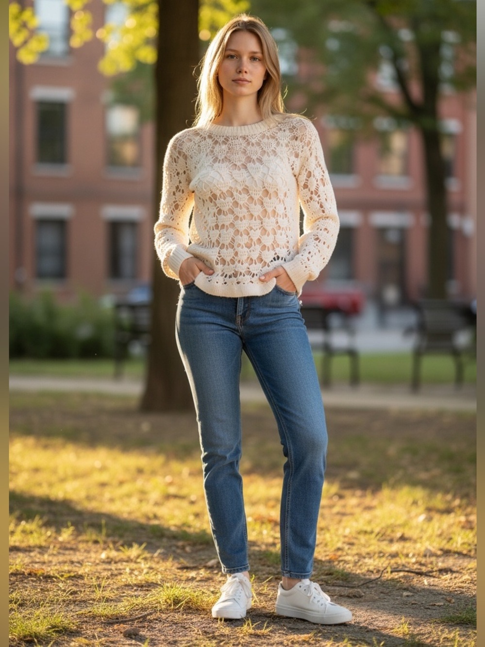 Rebellion Cream Crochet Openwork Long Sleeve Top